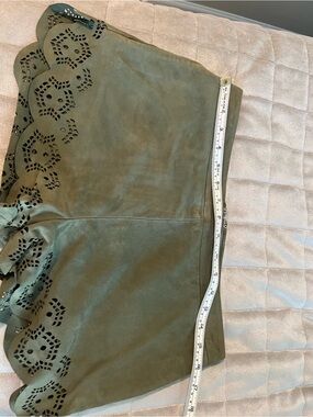 Olive Green Scalloped Suede Shorts